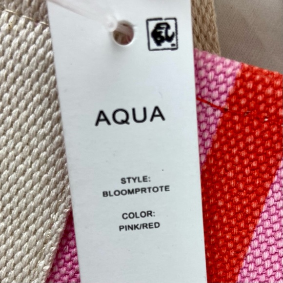 AQUA Canvas Pink and Red Striped Tote Bag Bloomingdale’s Exclusive Large - Picture 8 of 12